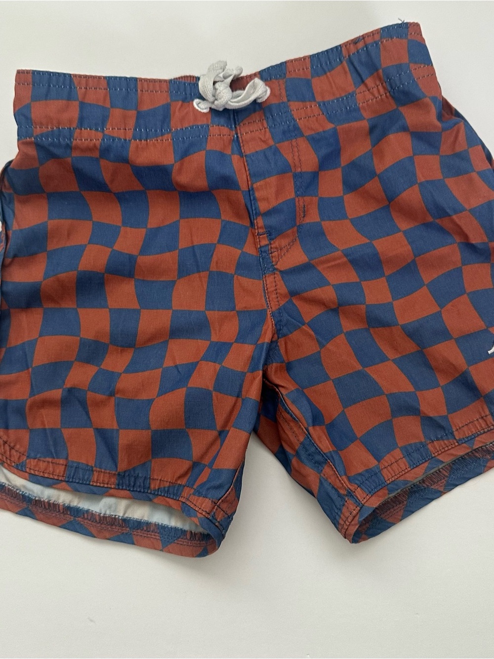 Kids Checkerboard Swim Trunks in Blue & Brown